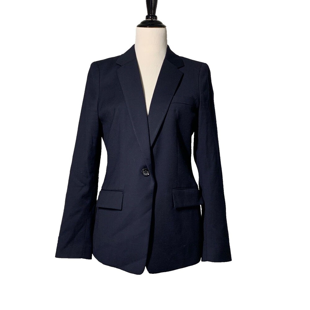 Reiss Evie Womens Wool Blend Single Breasted Blazer US 10 Navy One Button Career